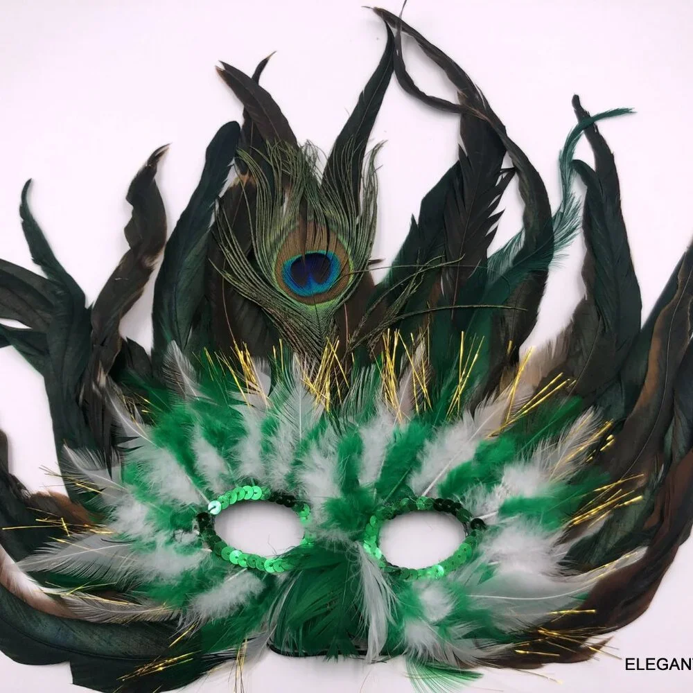 LOT 6 Masqquerade Mardi Gras Mask Adult Feathered Sequins Red Blue Green Orange